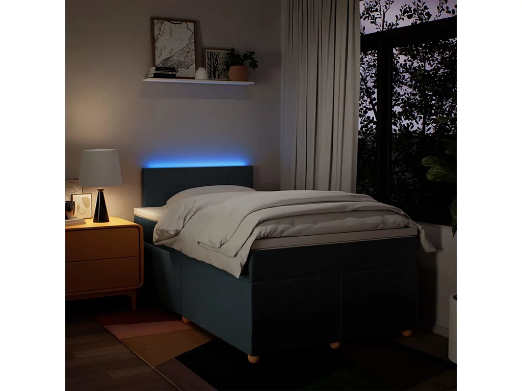 Cama boxspring com colchão 120x190 cm tecido azul