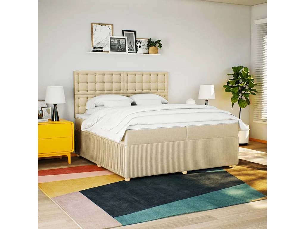 Sommier à lattes de lit avec matelas Crème 200x200 cm Tissu