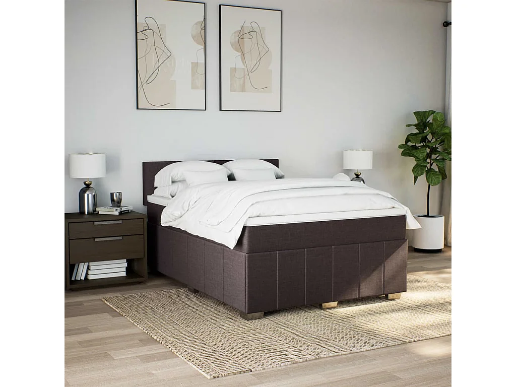 Cama com molas/colchão 160x200 cm tecido castanho-escuro
