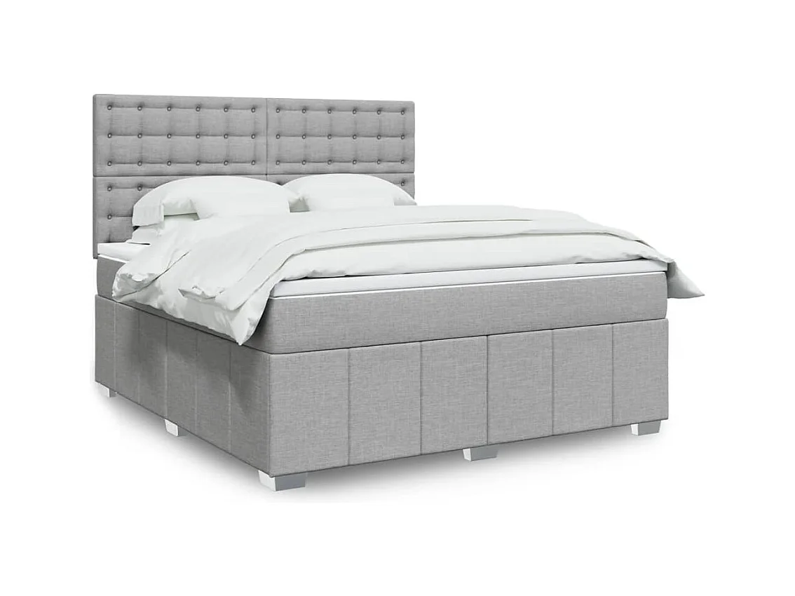 Cama box spring con colchón tela gris claro 180x200 cm