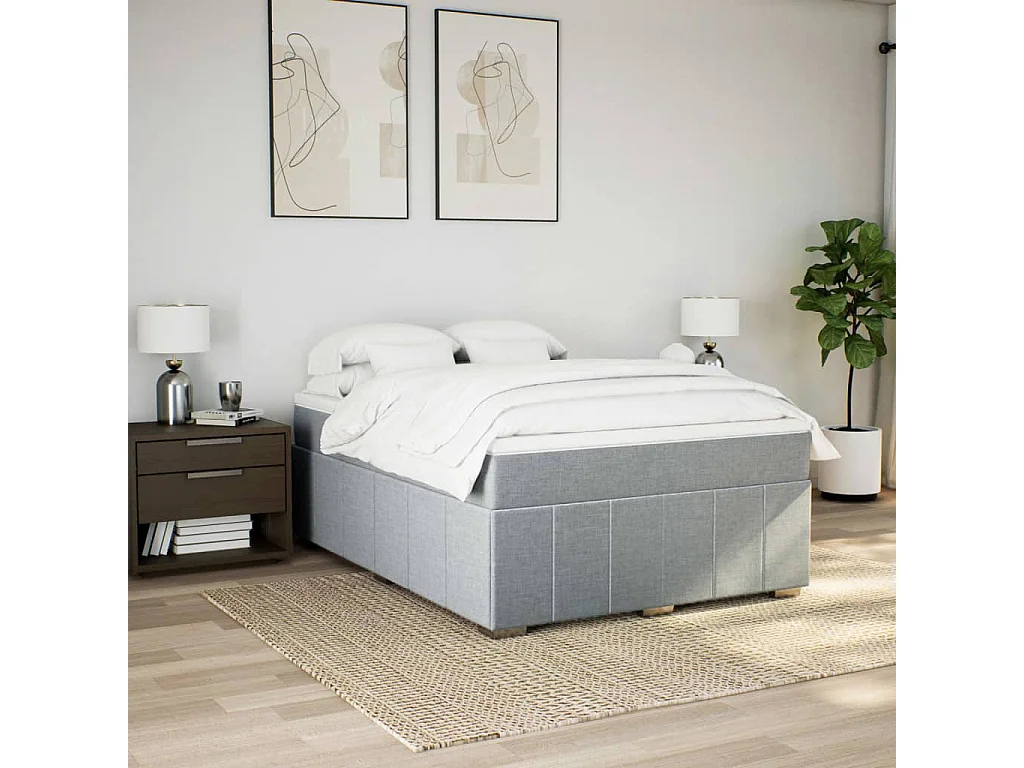 Sommier à lattes de lit avec matelas Gris clair 140x190cm Tissu