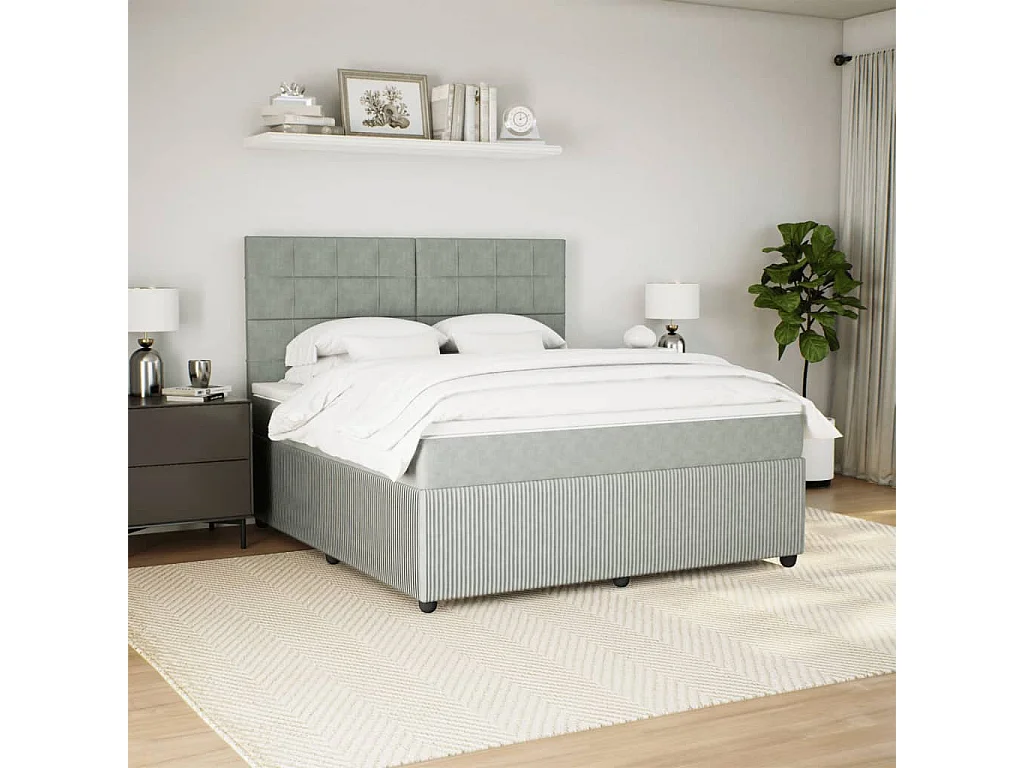 Cama com molas/colchão 180x200 cm veludo cinzento-claro