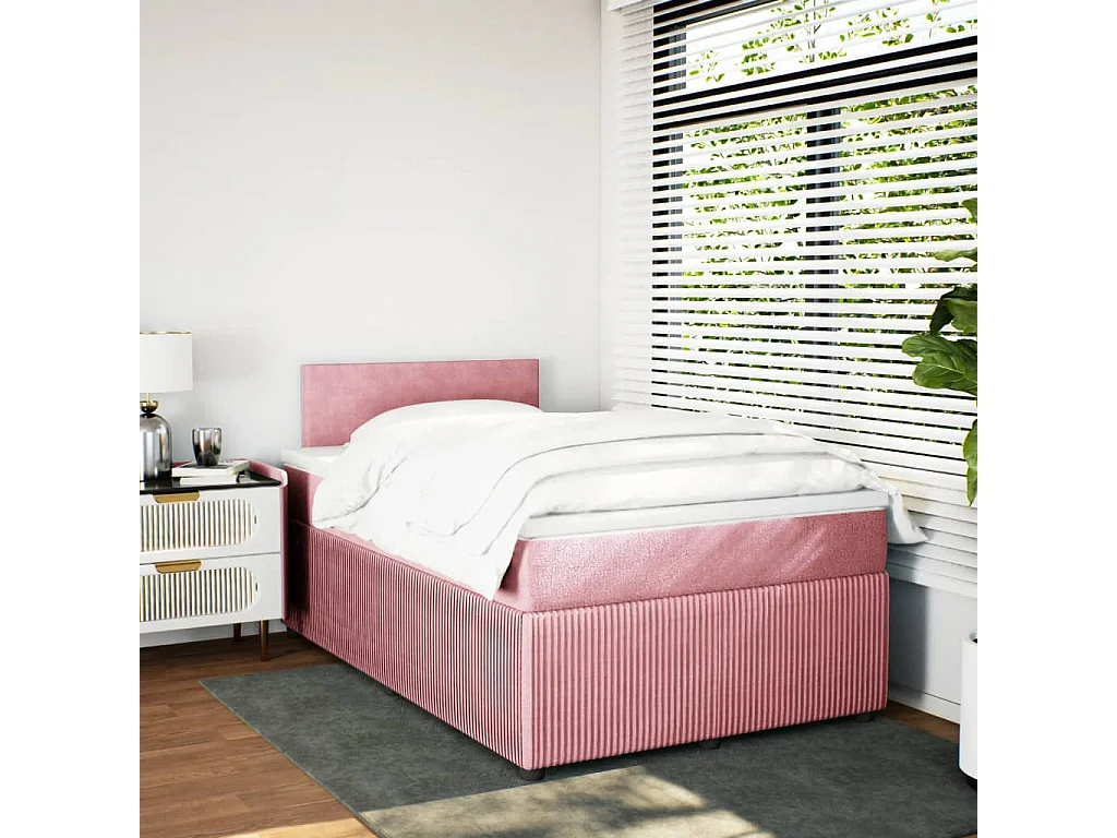 Cama box spring con colchón terciopelo rosa 120x190 cm