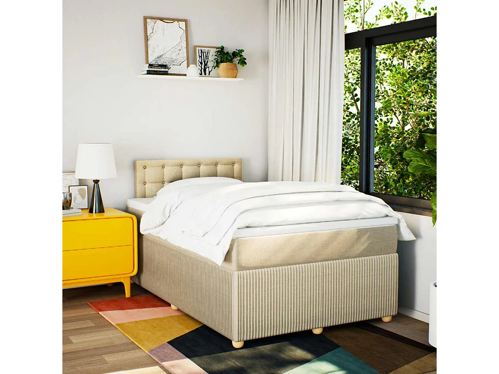 Sommier à lattes de lit avec matelas crème 120x190 cm tissu