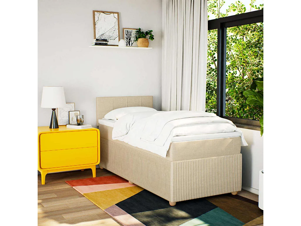 Sommier à lattes de lit avec matelas Crème 100x200 cm Tissu