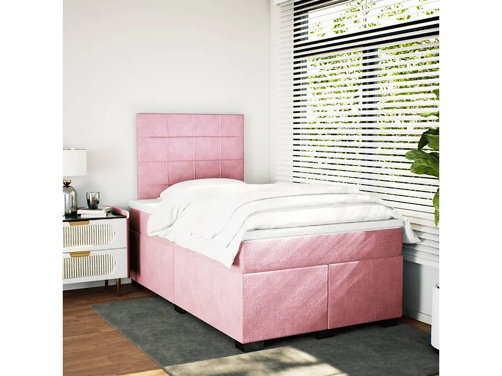 Sommier à lattes de lit avec matelas rose 120x190 cm velours