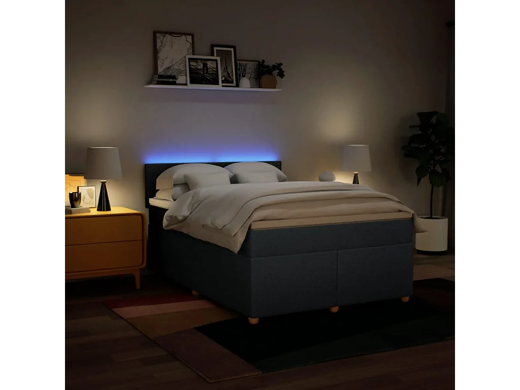 Cama box spring con colchón tela azul 160x200 cm