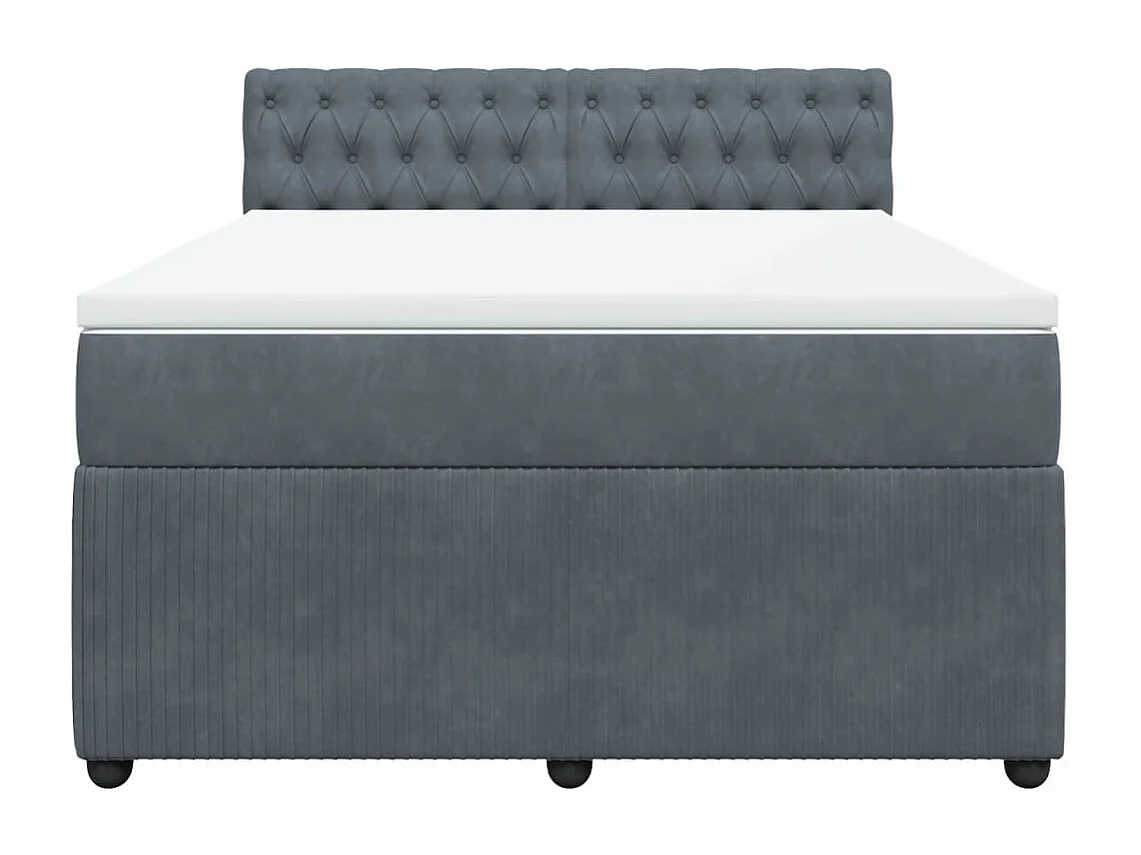 Cama box spring con colchón terciopelo gris oscuro 140x190 cm