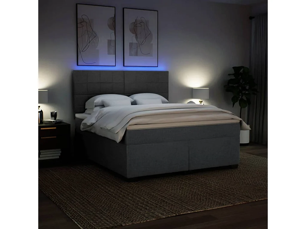 Cama box spring con colchón tela gris oscuro 180x200 cm