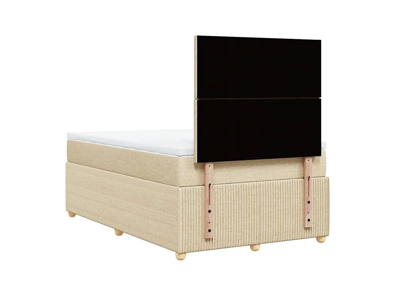 Cama box spring con colchón tela color crema 120x190 cm