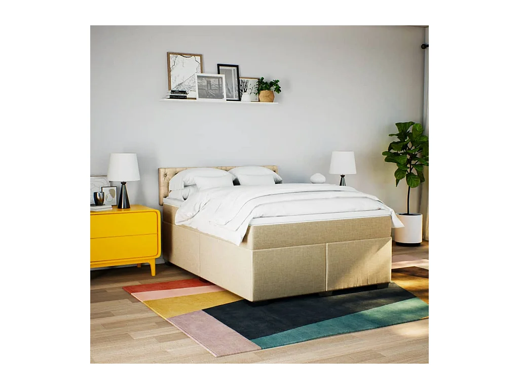Sommier à lattes de lit avec matelas Crème 160x200 cm Tissu