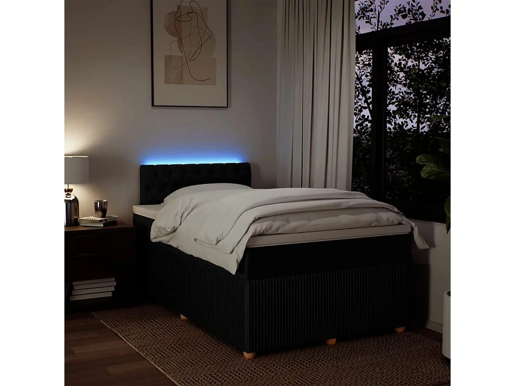 Cama box spring con colchón tela negro 120x200 cm