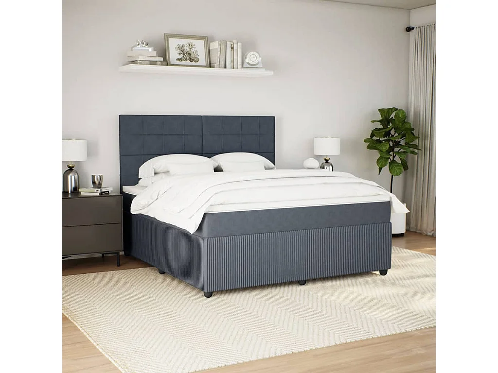 Cama box spring con colchón terciopelo gris oscuro 180x200 cm