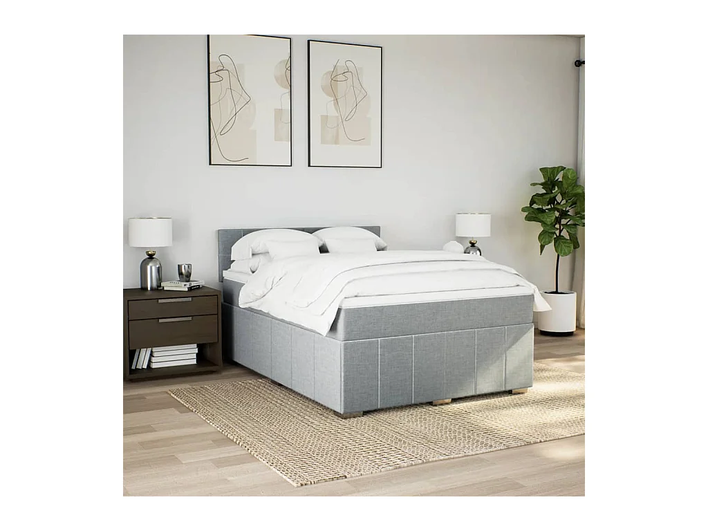 Sommier à lattes de lit avec matelas Gris clair 140x200cm Tissu
