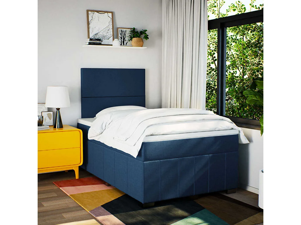 Boxspring met matras stof blauw 120x190 cm