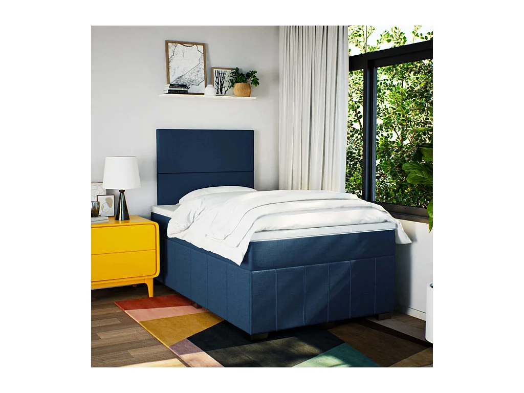 Cama boxspring com colchão 120x190 cm tecido azul