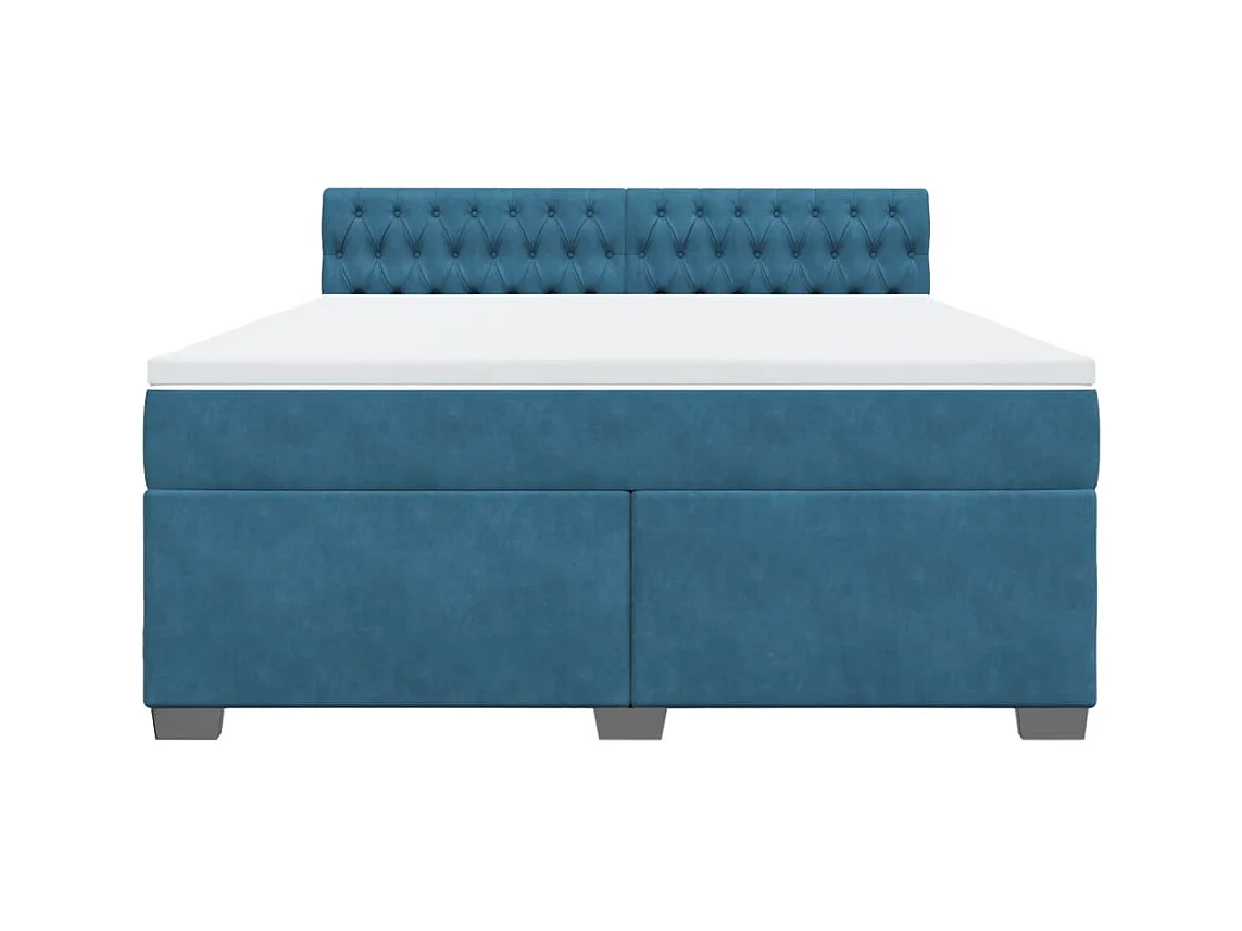 Cama box spring con colchón terciopelo azul 180x200 cm