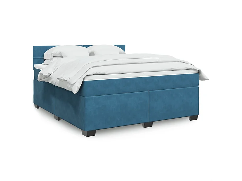Cama box spring con colchón terciopelo azul 180x200 cm