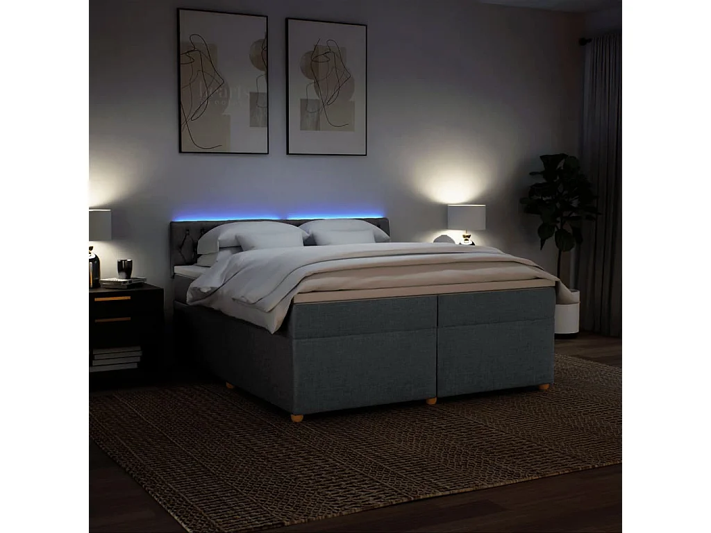 Cama com molas/colchão 200x200 cm tecido cinzento-escuro