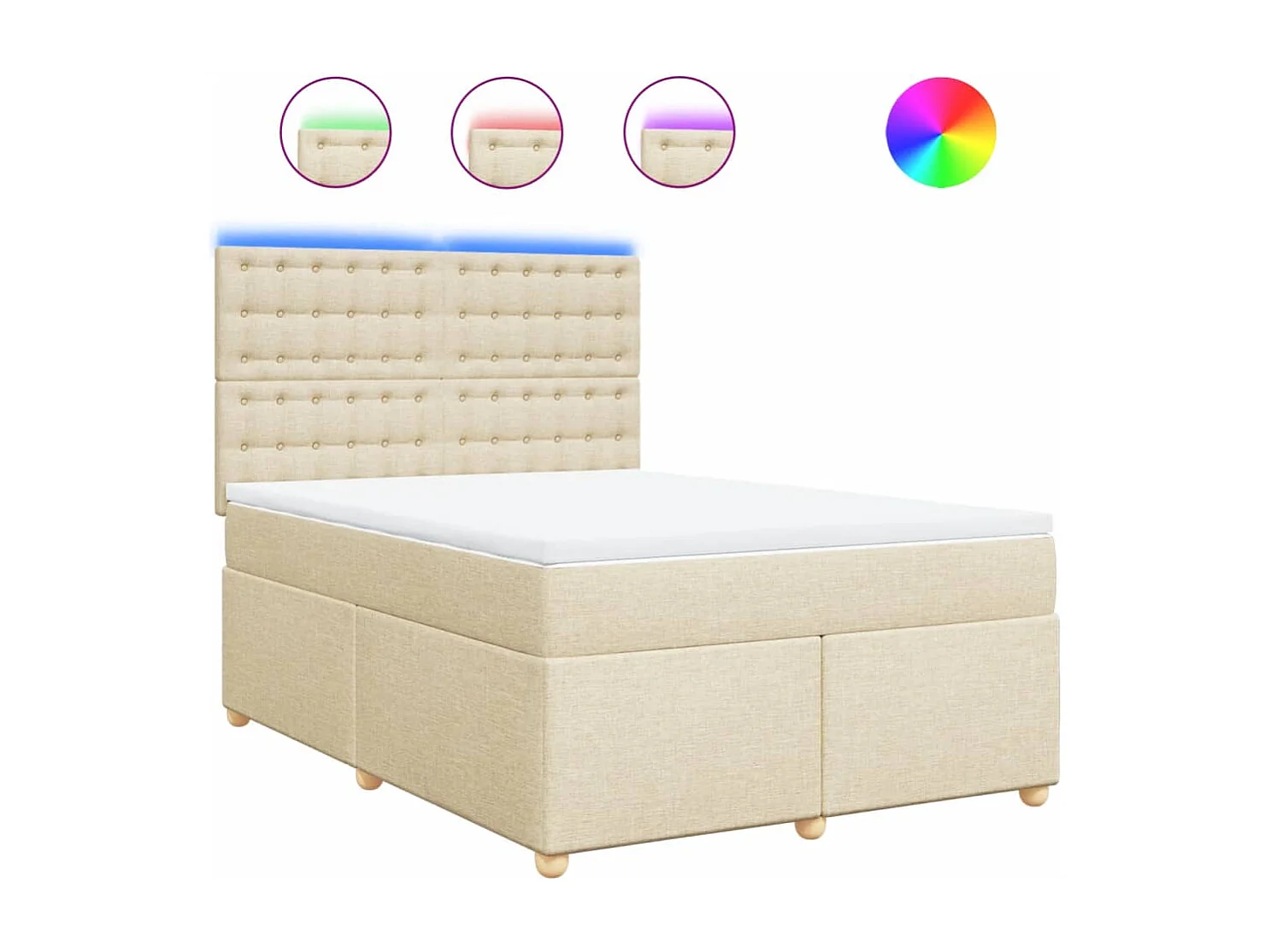 Cama box spring con colchón tela color crema 140x200 cm