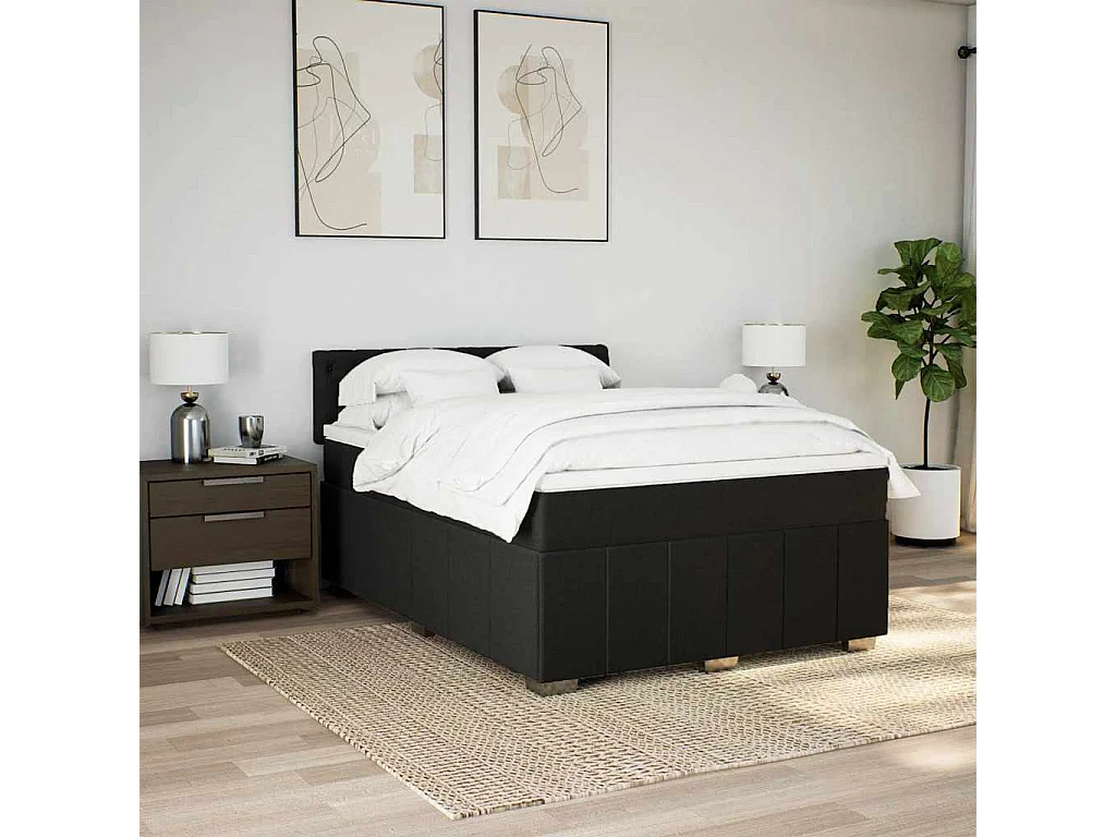 Sommier à lattes de lit avec matelas Noir 140x200 cm Tissu