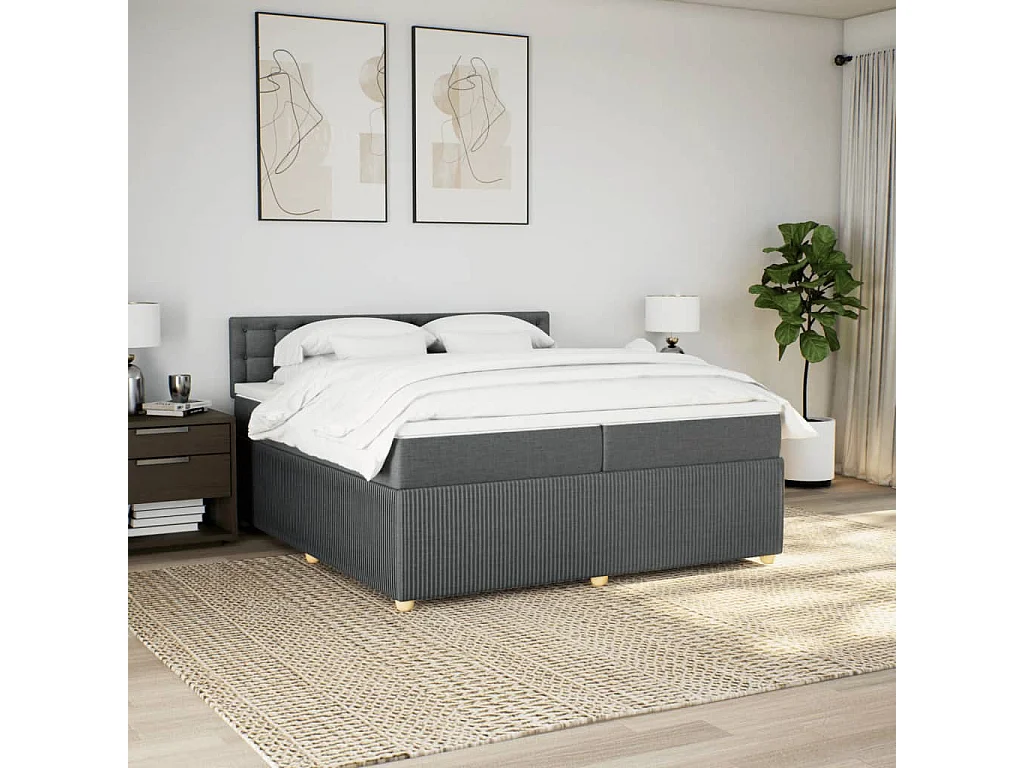 Sommier à lattes de lit avec matelas Gris foncé 200x200cm Tissu
