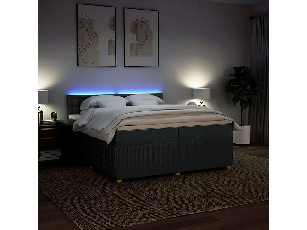 Sommier à lattes de lit avec matelas Gris foncé 200x200cm Tissu