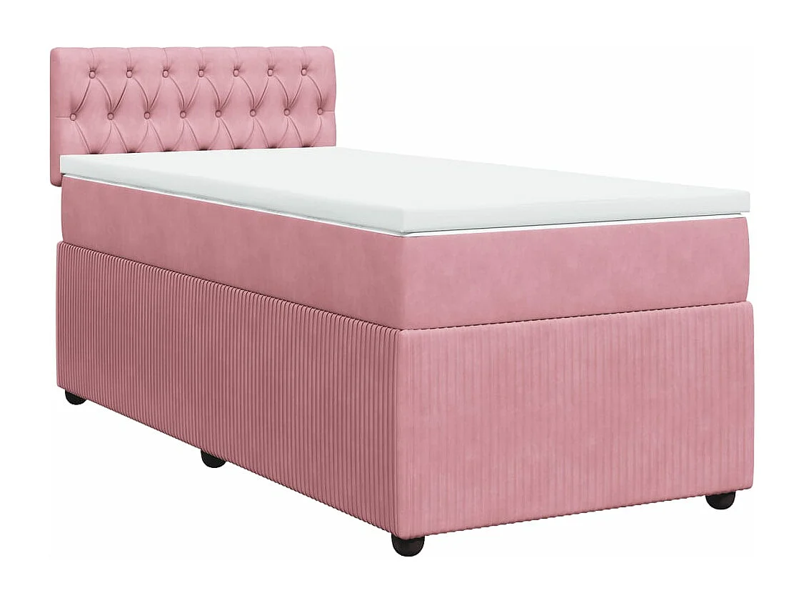 Cama box spring con colchón terciopelo rosa 90x200 cm