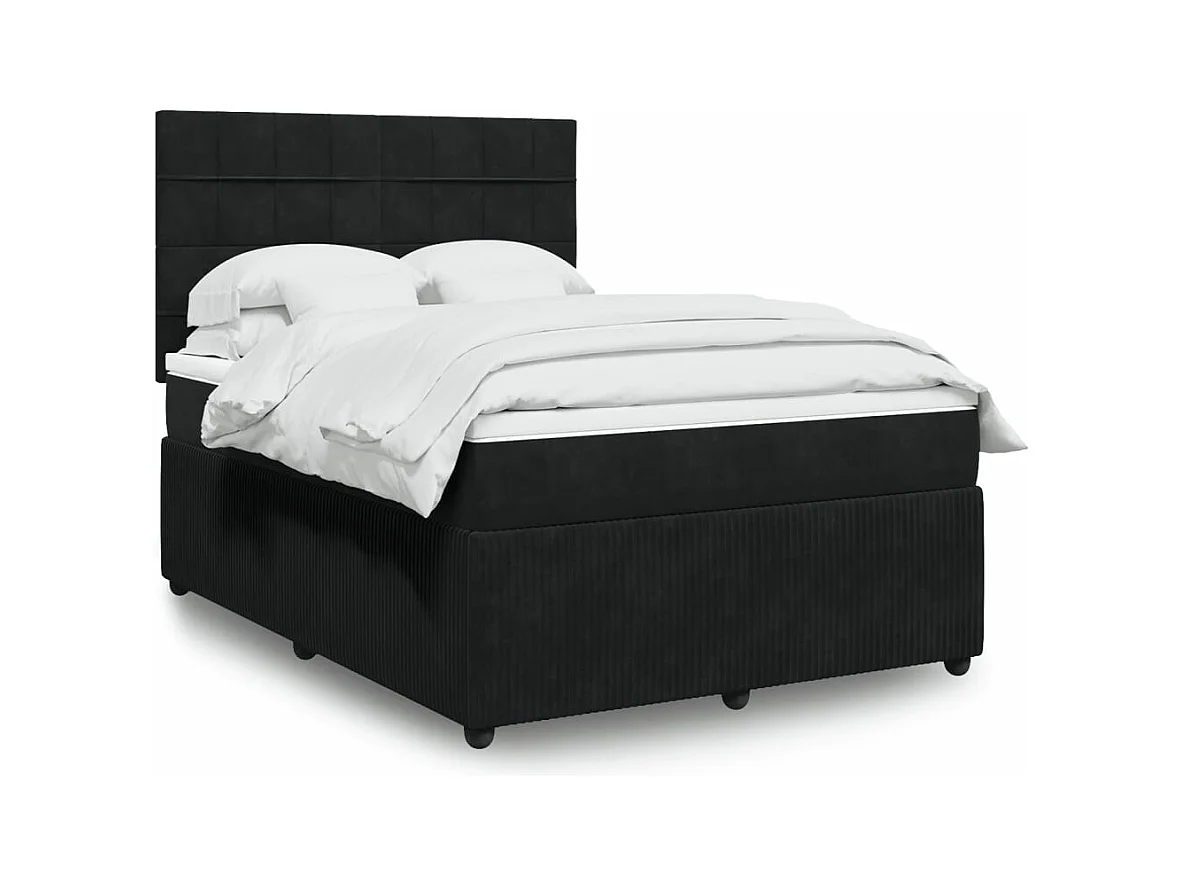 Cama box spring con colchón terciopelo negro 140x200 cm