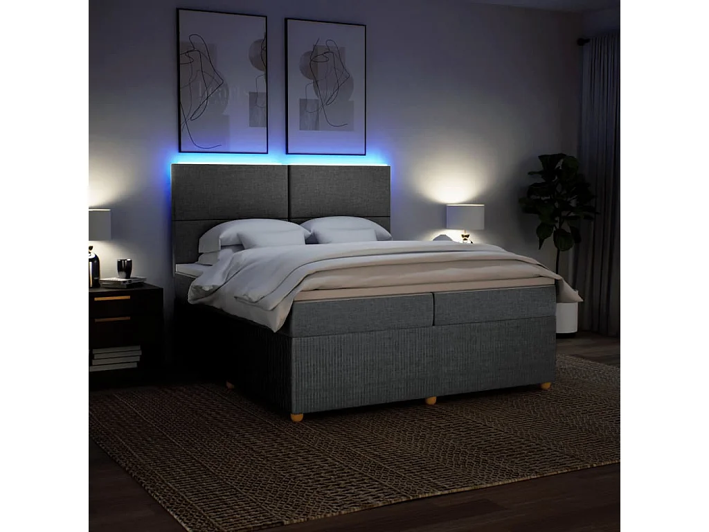 Cama box spring con colchón tela gris claro 200x200 cm