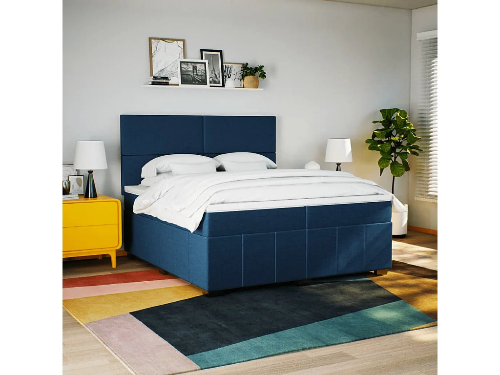 Boxspring met matras stof blauw 200x200 cm
