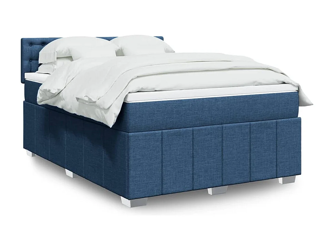 Cama box spring con colchón tela azul 160x200 cm