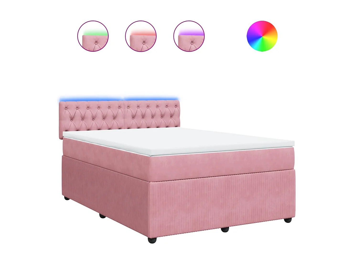 Cama box spring con colchón terciopelo rosa 140x190 cm