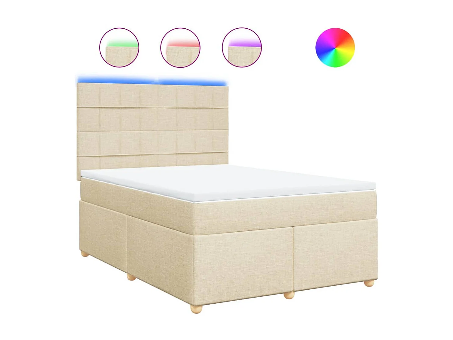 Cama box spring con colchón tela color crema 160x200 cm