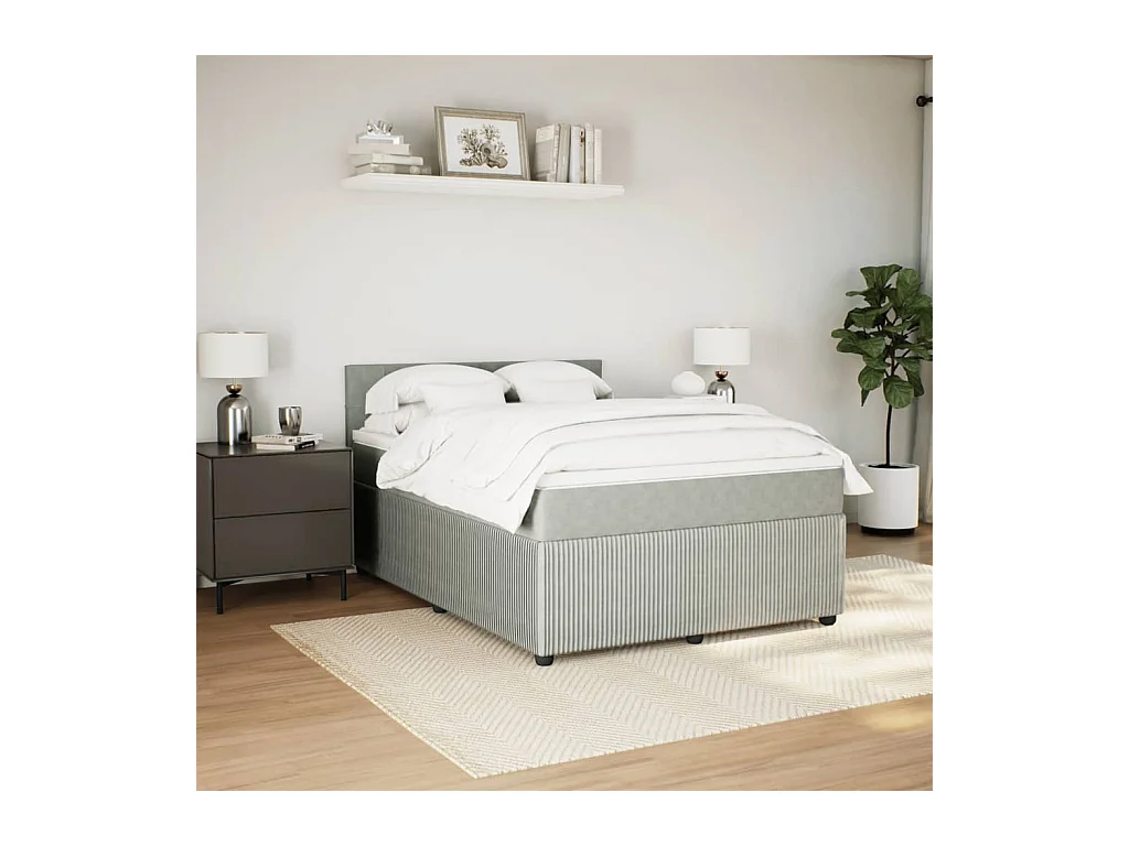 Cama com molas/colchão 140x190 cm veludo cinzento-claro