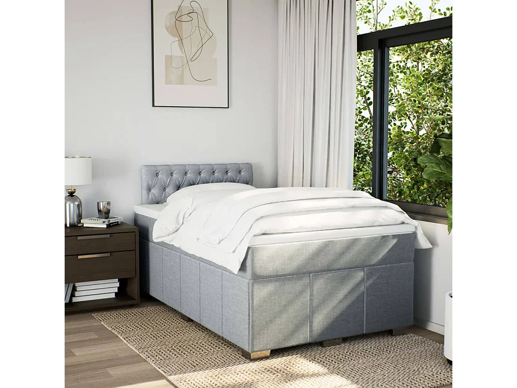 Cama boxspring com colchão 120x190 cm tecido cinzento-claro