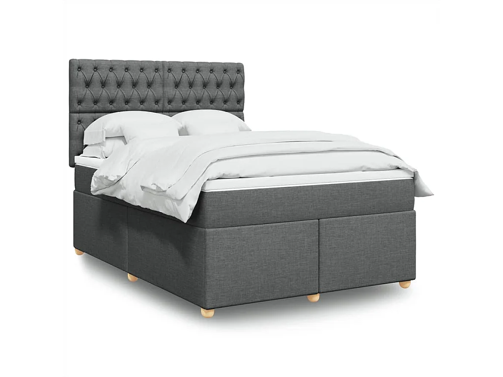 Cama box spring con colchón tela gris oscuro 140x190 cm