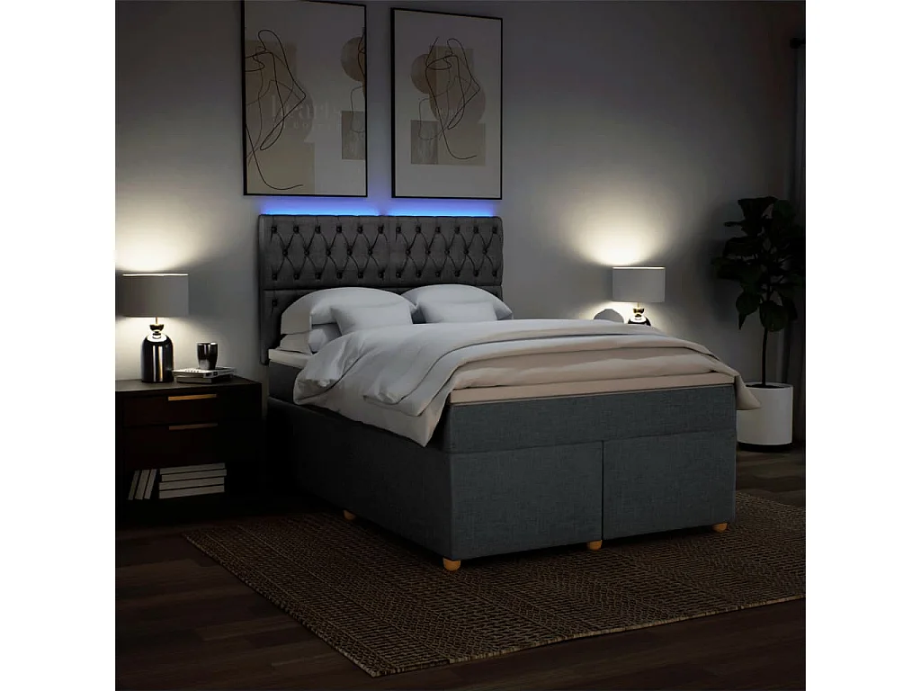 Cama box spring con colchón tela gris oscuro 140x190 cm