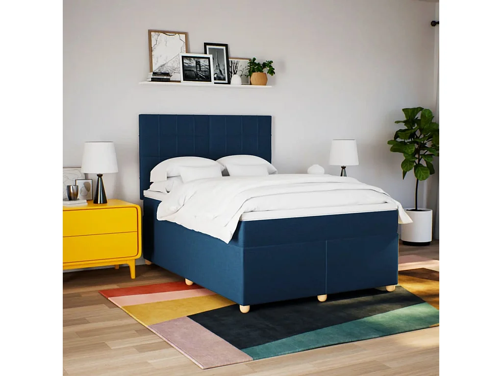 Sommier à lattes de lit avec matelas Bleu 140x200 cm Tissu