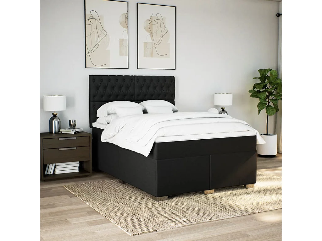 Cama com molas/colchão 160x200 cm tecido preto