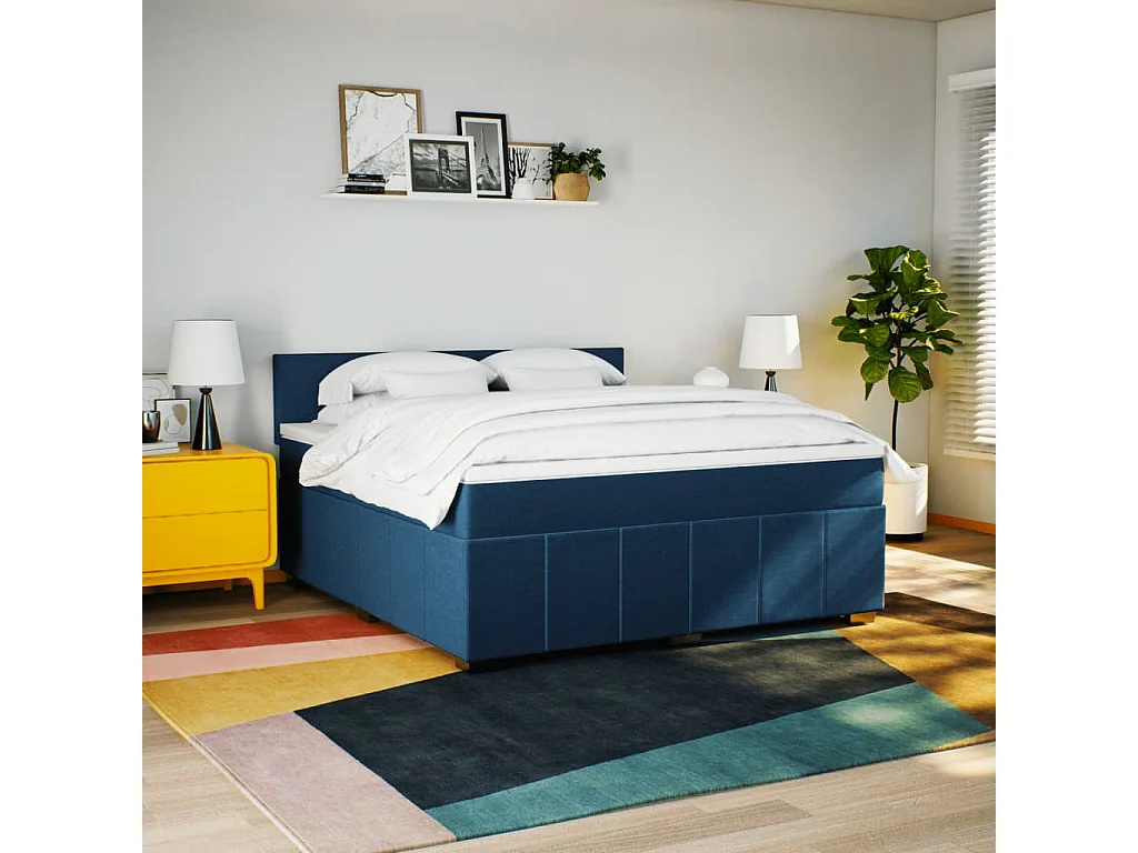 Cama com molas/colchão 180x200 cm tecido azul