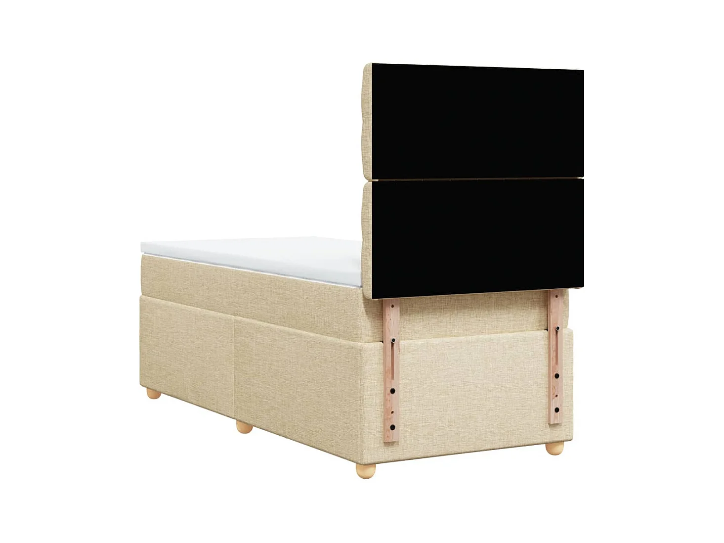 Cama box spring con colchón tela color crema 90x200 cm