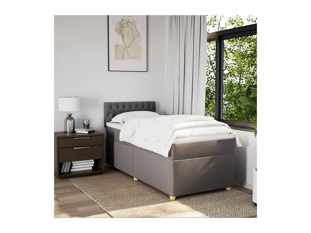 Cama box spring con colchón tela gris taupe 100x200 cm