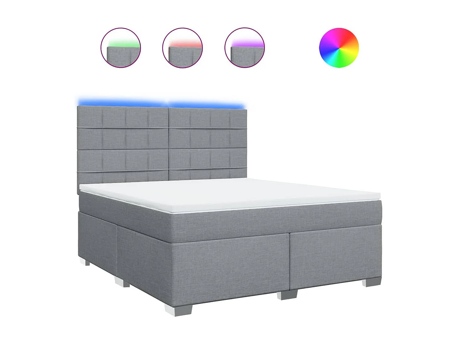 Cama box spring con colchón tela gris claro 180x200 cm