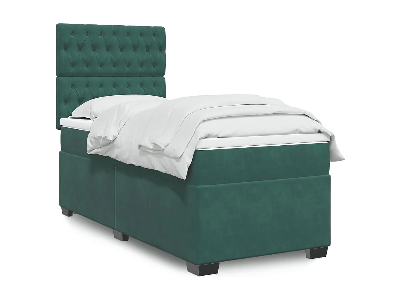 Cama box spring con colchón terciopelo verde oscuro 100x200 cm