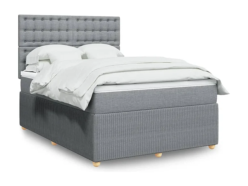 Cama box spring con colchón tela gris claro 140x190 cm