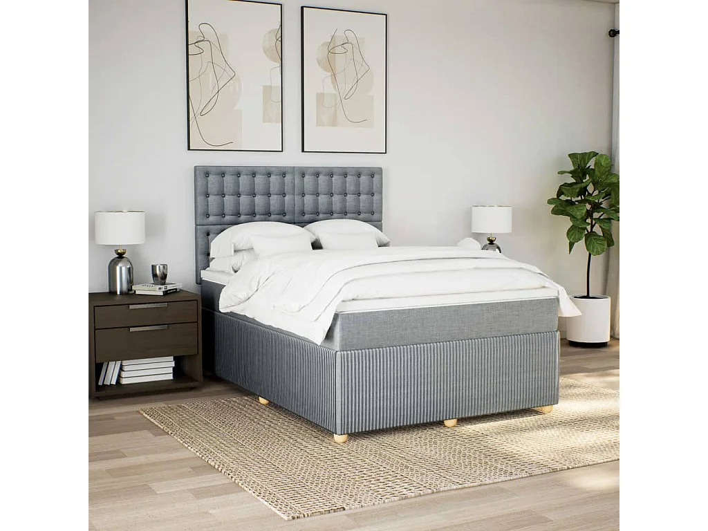 Sommier à lattes de lit avec matelas Gris clair 140x190cm Tissu