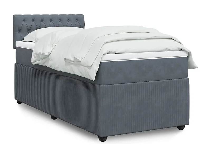 Cama com molas/colchão 90x190 cm veludo cinza-escuro
