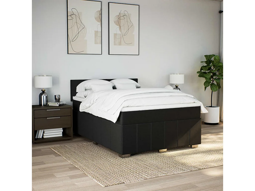 Sommier à lattes de lit avec matelas Noir 140x200 cm Tissu