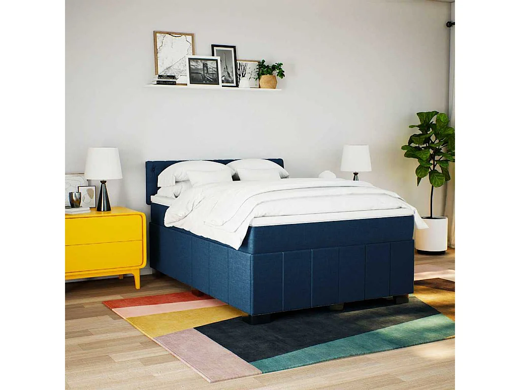 Cama com molas/colchão 140x200 cm tecido azul